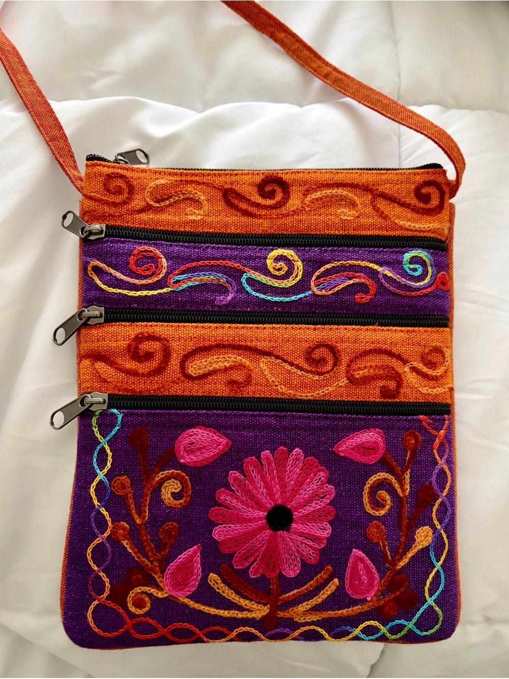 Handcrafted Purple & Orange Embroidered Crossbody Bag